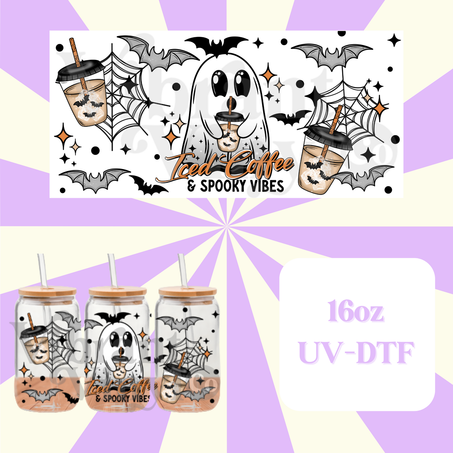 Iced Coffee Ghostie 16oz UV DTF Wrap