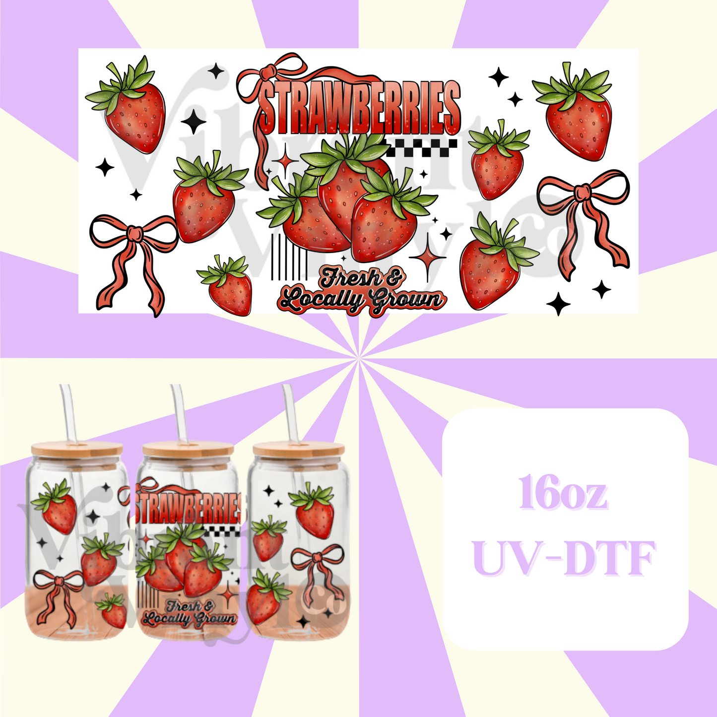 Strawberries 16oz UV DTF Wrap