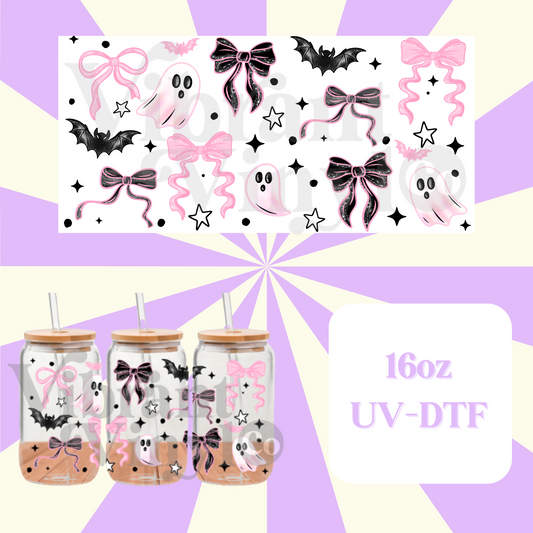 Pink Bow Ghostie 16oz UV DTF Wrap