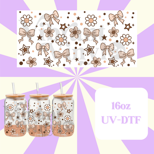 Neutral Bows and Stars 16oz UV DTF Wrap