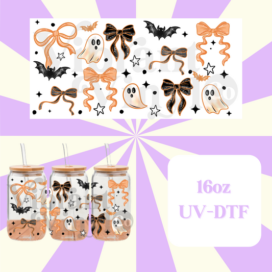 Orange Bow Ghostie 16oz UV DTF Wrap
