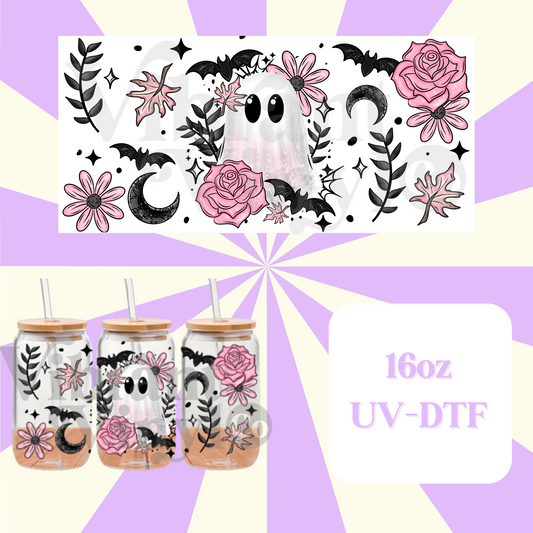 Pink Floral Ghost 16oz UV DTF Wrap