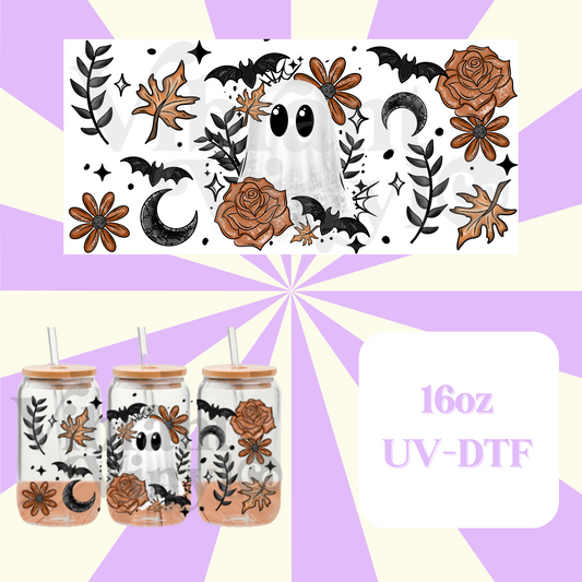 Orange Floral Ghost 16oz UV DTF Wrap